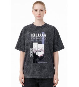 Hunter X Hunter Killua Zoldyck Anime Baskılı Unisex Oversize Eskitme Yıkamalı Tişört