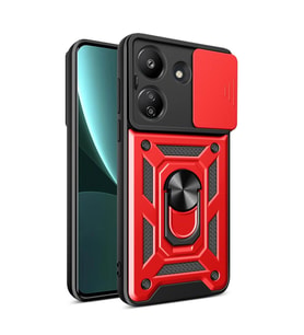 Xiaomi Redmi 13c Kılıf Pars Lens Yüzüklü Silikon - Kırmızı