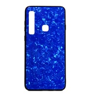 Galaxy A9 2018 Kılıf Mermer Desenli Marbel Temperli Cam Silikon Kılıf (Mavi)
