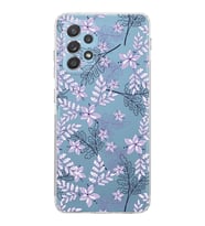 Samsung Galaxy A52  Kamera Korumalı  Kapak Floral Lila Tasarımlı  Şeffaf Kılıf