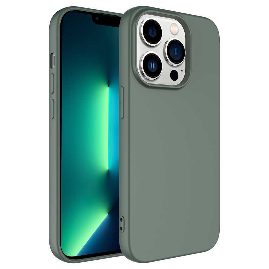 Vendas iPhone 14 Pro (14 PRO) Uyumlu Lansman Kadife Dokulu Fit Premium Kılıf + 5D Cam Ekran Koruyucu (Koyu Yeşil)