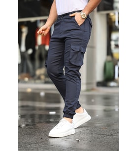 Slim Fit Körüklü Cep Paça Lastikli Esnek Kumaş Erkek Kargo Pantolon (Gri)