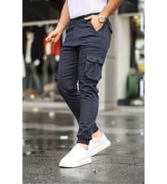 Slim Fit Körüklü Cep Paça Lastikli Esnek Kumaş Erkek Kargo Pantolon (Gri)