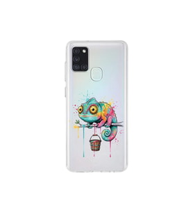Samsung Galaxy A21S ile Uyumlu Splash Bukalemun Tasarımlı Şeffaf Silikon Kılıf
