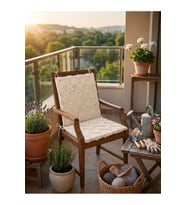 Zigzag Desenli Bağcıklı Sandalye Minderi Gri/Krem