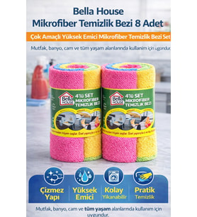 House Mikrofiber Temizlik Bezi 8 Adet (4'Lü 2 Rulo) Çok Amaçlı Yüksek Emici Mikrofiber Temizlik Bez