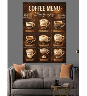 Coffee Menu Kahve Çeşitleri Dekoratif Kanvas - Mdf Ahşap Tablo
