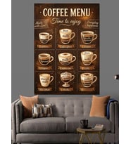 Coffee Menu Kahve Çeşitleri Dekoratif Kanvas - Mdf Ahşap Tablo