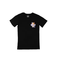 Unicorn Kedi Cep Logo Tasarımlı Siyah Tişört