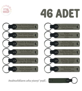 Kül Gri & Yeşil, Anneler Günü Kutlaması İçin Mesajlı Hatıra Anahtarlık 46’lı Set, Özel Gün Hediyesi