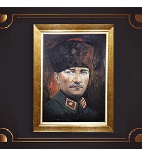 Altın Varaklı Çerçeveli Paspartulu Atatürk Tablo z5079 (Gold)