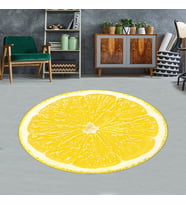 Sarı Limon Desenli Limonlu Desen Dijital Baskı Yıkanabilir Kaymaz Taban Yuvarlak Salon Halısı