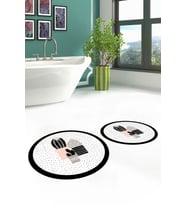 EVDEYA Dijital Yıkanabilir Kaktüs Çiçek Desen İkili Yuvarlak Banyo Halısı Klozet Takımı, YKLOZET-22-BEYAZ, (Beyaz)