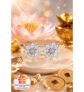 Minimal Lotus Bereket & Şans Getiren Rodyumlu 925 Ayar Gümüş Lotus Çiçeği 1 Çift Kadın Küpe