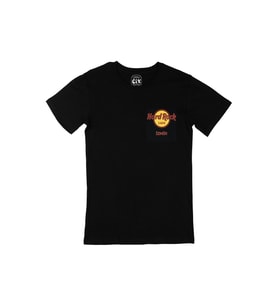 Hard Rock Cafe İzmir Cep Logo Tasarımlı Siyah Tişört