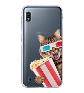 PrintiFy Galaxy A10 ile Uyumlu Kedi 1 Kamera Korumalı Şeffaf Kılıf