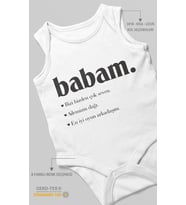 Babam Baskılı Bebek Zıbını – Çıtçıtlı Body 8 Renk  %100 Pamuk Sıfır Kol (Beyaz)