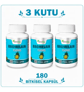Bromelain 150 mg 3 Kutu 180 Bitkisel Kapsül – Bromelain Takviye Edici Gıda