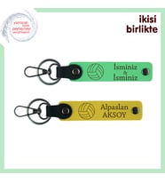 Voleybolcu Arkadaşa Anlamlı Doğum Günü Hediyesi, Deri Anahtarlık Seti, İsim Yazılı, F Yeşil-Sarı