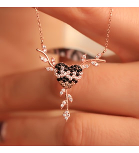 925 Ayar Gümüş Daldaki Leopar Kalp Kolye