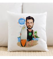 Kişiye Özel Sörf Yapan Erkek Karikatürlü Yastık