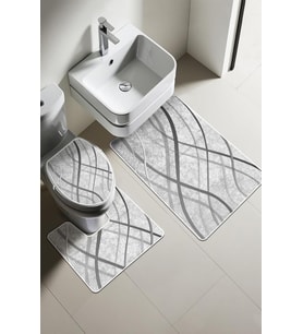 Modern Desenli Dijital Baskı 3’lü Banyo Paspas Takımı Yıkanabilir Kaymaz Tabanlı Klozet Takımı KLZ0004 (Çok Renkli)