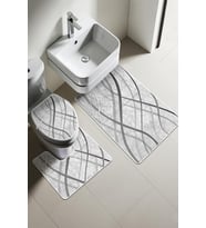 Modern Desenli Dijital Baskı 3’lü Banyo Paspas Takımı Yıkanabilir Kaymaz Tabanlı Klozet Takımı KLZ0004 (Çok Renkli)