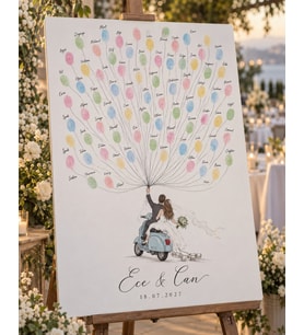 Vespa Parmak İzi Balon Anı Panosu - Kişiye Özel Düğün Misafir Defteri