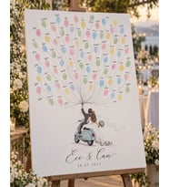 Vespa Parmak İzi Balon Anı Panosu - Kişiye Özel Düğün Misafir Defteri