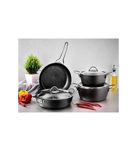 Granit 7 Parça Tencere Tava Set - Siyah
