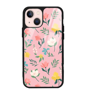 iPhone 13 Pinky Flowers Tasarımlı Glossy Telefon Kılıfı