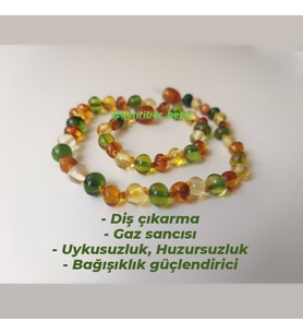 SERTİFİKALI ORİJİNAL KEHRİBAR BEBEK DİŞ KOLYESİ 32-33 cm 0-4 YAŞ