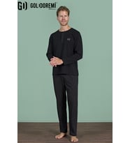 Gd Goldoremi Erkek Düğmeli Yaka Şerit Detaylı Düğmeli Yaka Uzun Kollu Pijama Takım