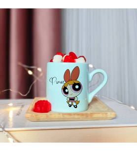 Power Puff Girls ( Blossom ) Tasarımlı Kişiye Özel Yeşil Türk Kahvesi Fincanı