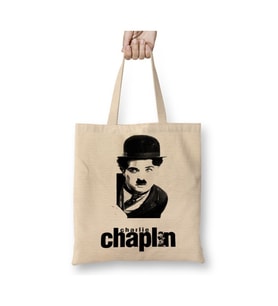 Charlie Chaplin Beyaz Bez Çanta Uzun Saplı Alışveriş Çantası Plaj Çantası