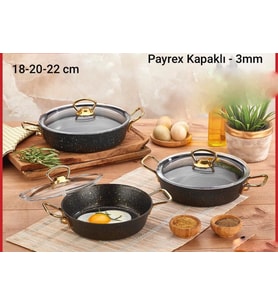 LOTUS OMLET SETİ SİYAH GOLD KULPLU 18-20-22 CM