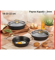 LOTUS OMLET SETİ SİYAH GOLD KULPLU 18-20-22 CM