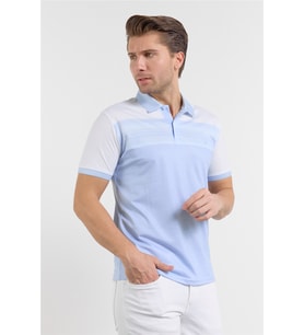 Kısa Kol Baskılı Pike Polo Yaka Cepsiz Slim Fit Tişört 1011250166 (Mavi)