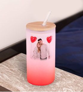 BK Gift Fotoğraflı Kırmızı Renk Pipetli Buzlu Cam Bardak 600ml - 1, Arkadaşa Hediye, Doğum Günü Hediyesi