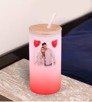 BK Gift Fotoğraflı Kırmızı Renk Pipetli Buzlu Cam Bardak 600ml - 1, Arkadaşa Hediye, Doğum Günü Hediyesi
