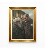 Tablore Atatürk ve Halk Temalı Nostaljik Kanvas Tablo - Altın Çerçeveli Tarihi Dekoratif Tablo