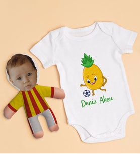 BK Kids Kişiye Özel Fotoğraflı Bebek Yastık ve Bebek Body Zıbın Hediye Seti - Model 4.3