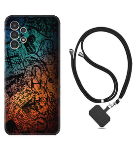 Samsung Galaxy M14 Kılıf Silikon Boyun Askılı İpli Desenli Silikon İşaretler Tuval 1716