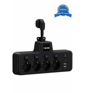 Termal Akım Korumalı 4 lü Duvar Tipi Priz 2x Usb 2x Type-c Çıkışlı Grup Priz Çoğaltıcı Siyah (2500w)