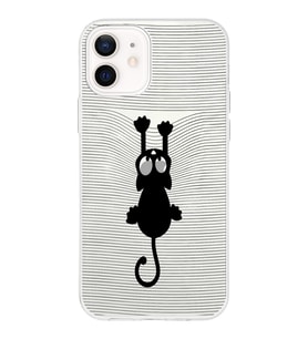 Apple iPhone 12 Uyumlu Kapak Çizgi Kedi Tasarımlı Şeffaf Silikon Kılıf