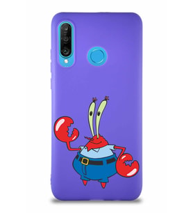 Huawei P30 Lite Soft Premier Kapak Bay Yengeç Tasarımlı Silikon Kılıf - Mor (Şeffaf)