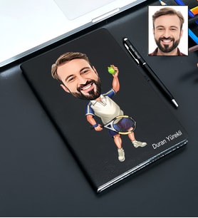 Kişiye Özel Tenisçi Tasarımlı Karikatür Defter Ve Kalem Seti 50