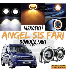 Ford Courier 2014-2023 Uyumlu Mercekli Angel Sis Farı Metal 76 mm Turuncu Halkalı Gündüz Farı 2 Adet