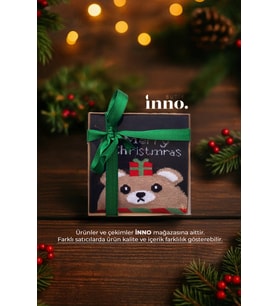 Yılbaşı Desenli Noel Babalı Hediyelik Kraft Kutulu Çorap Tekli