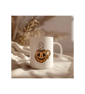 Hallowen Bal Kabağı Tasarımlı Beyaz Seramik Baskılı Kupa Bardak 330ml